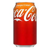 A 355ml can of Coca Cola Orange Cream features an orange and red gradient design on a white background.